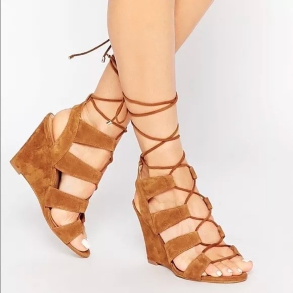 Aldo Rothbaum Brown Lace Up Suede Sandals Wedges